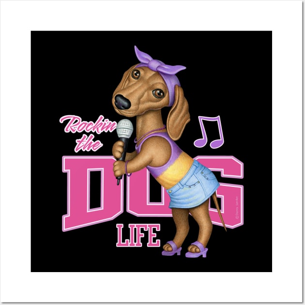 Funny Doxie Dog singing with cute pose Dachshund tee Wall Art by Danny Gordon Art